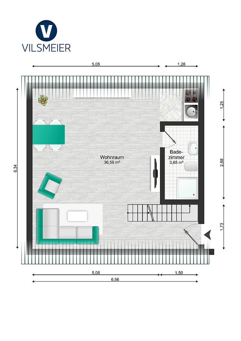 Grundriss Apartment Obergeschoss Ebene 1