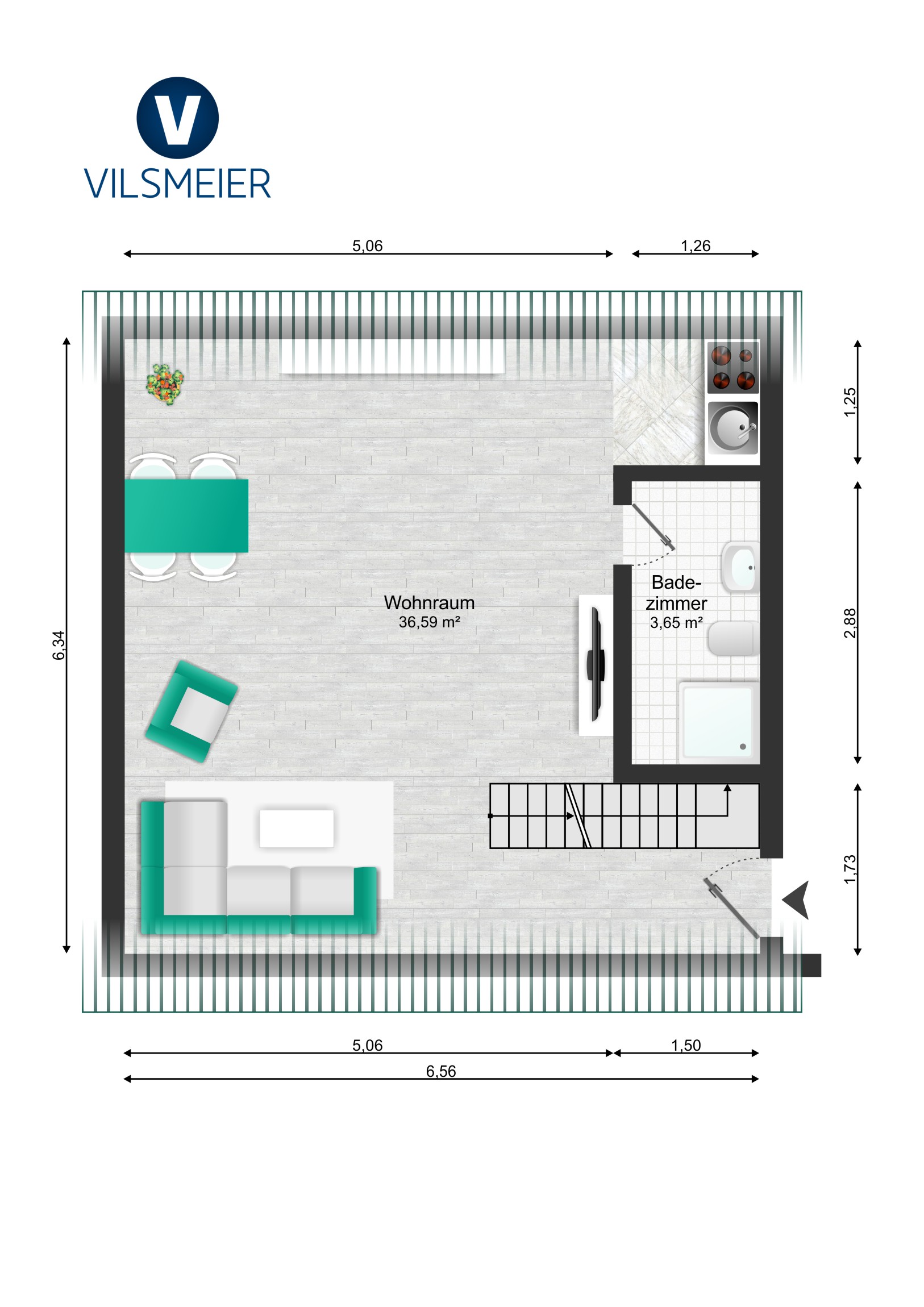 Grundriss Apartment Obergeschoss Ebene 1